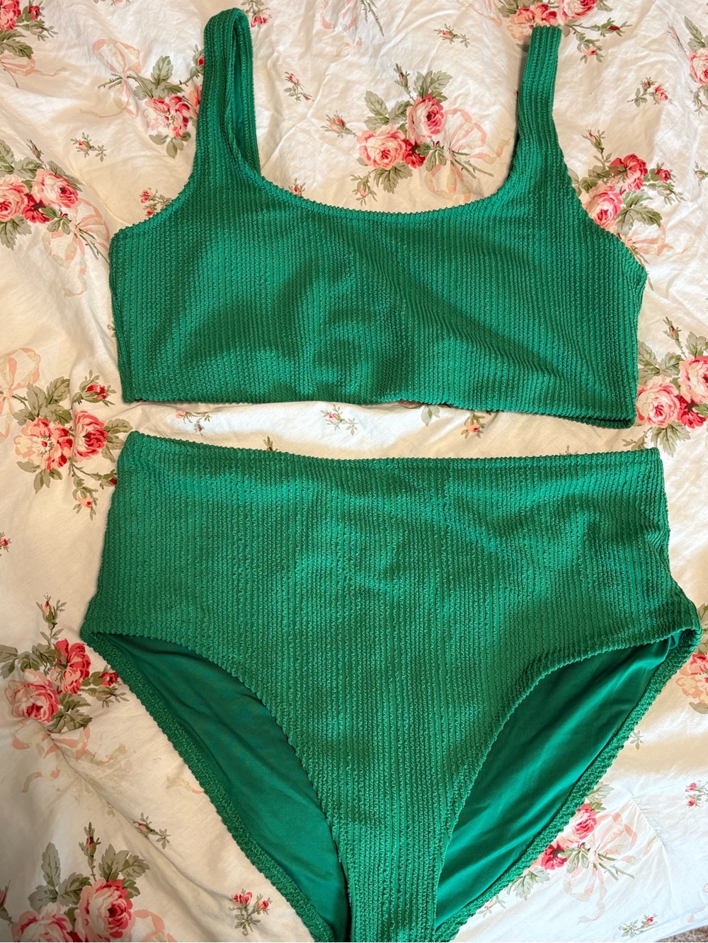 Old Navy Emerald Green Ribbed Bikini Top and Bottom Set